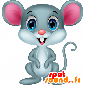 Mascota del ratón gris, rosa y blanco, muy sonriente - MASFR030668 - Mascotte 2D / 3D