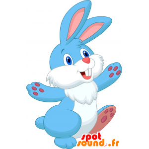 Azul mascota del conejo, blanco y rosa, lindo y dulce - MASFR030672 - Mascotte 2D / 3D