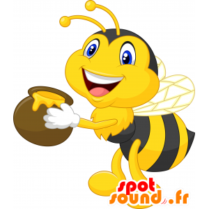Maskot gul og svart bee med et stort smil - MASFR030673 - 2D / 3D Mascots