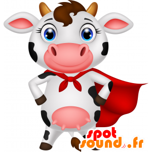 Mascota de vaca en blanco y negro con una capa roja - MASFR030675 - Mascotte 2D / 3D