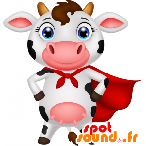 Mucca mascotte in bianco e nero con un mantello rosso - MASFR030675 - Mascotte 2D / 3D