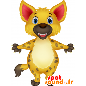 Yellow hyena mascot, brown and pink, hairy and funny - MASFR030678 - 2D / 3D mascots