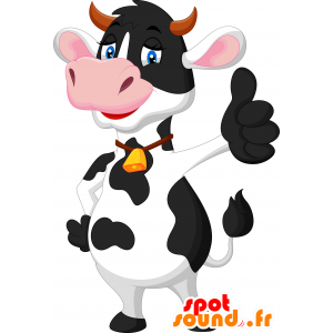 Mascotte de vache blanche, noire et rose, très rigolote - MASFR030682 - Mascottes 2D/3D