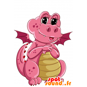 Rosa y amarillo dragón mascota, lindo y divertido - MASFR030690 - Mascotte 2D / 3D