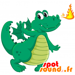 Mascotte drago verde e giallo con le ali - MASFR030691 - Mascotte 2D / 3D