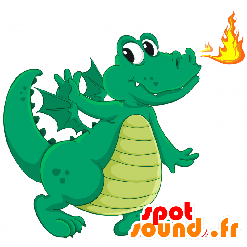 Green and yellow dragon mascot with wings - MASFR030691 - 2D / 3D mascots