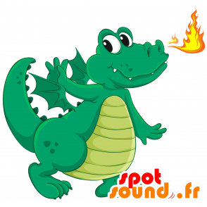 Green and yellow dragon mascot with wings - MASFR030691 - 2D / 3D mascots