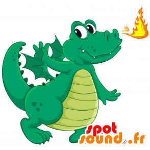 Mascotte drago verde e giallo con le ali - MASFR030691 - Mascotte 2D / 3D