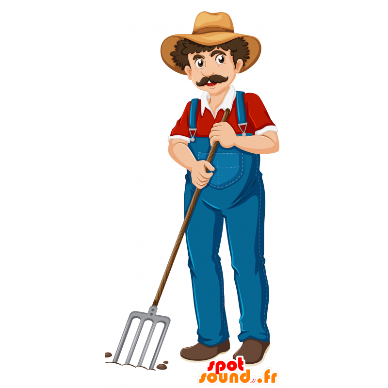 Mascot agricultor bigodudo com jardineiras - MASFR030693 - 2D / 3D mascotes