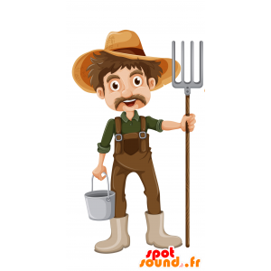 Mascot agricultor bigodudo com jardineiras - MASFR030694 - 2D / 3D mascotes