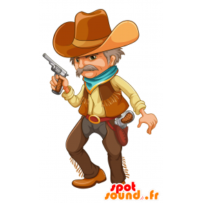 Mascotte de cow-boy moustachu en tenue traditionnelle - MASFR030695 - Mascottes 2D/3D