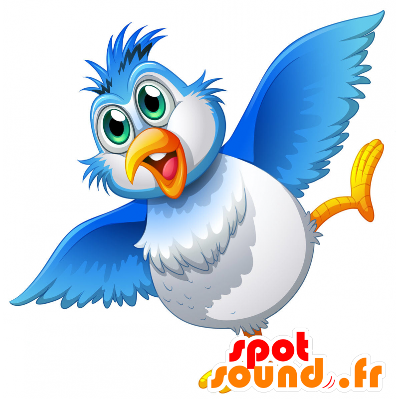 La mascota del pájaro azul y blanco, regordete y divertido - MASFR030698 - Mascotte 2D / 3D