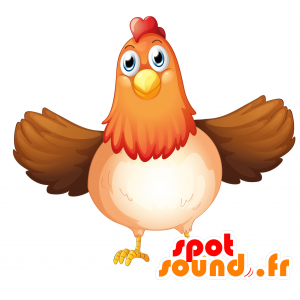 La mascota de pollo regordete, marrón, rojo y blanco - MASFR030700 - Mascotte 2D / 3D