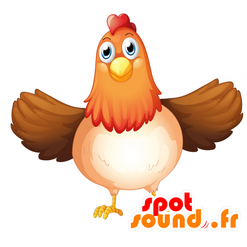 Mascotte de poule dodue, marron, rouge et blanche - MASFR030700 - Mascottes 2D/3D