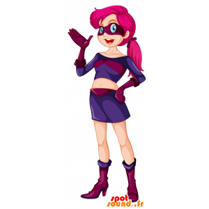Super ženě ženského maskot, fialové a růžové oblečení - MASFR030704 - 2D / 3D Maskoti