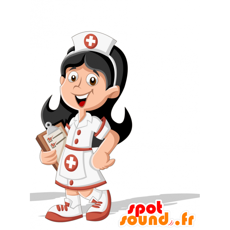 Brunette nurse mascot, with a blouse - MASFR030705 - 2D / 3D mascots