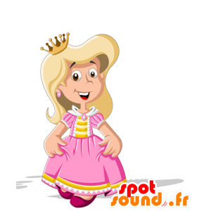 Prinsesse maskot, klædt i lyserød og gul - Spotsound maskot