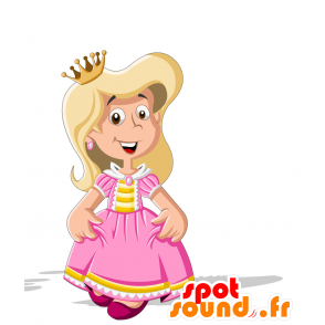 Mascotte de princesse, habillée en rose et jaune - MASFR030707 - Mascottes 2D/3D