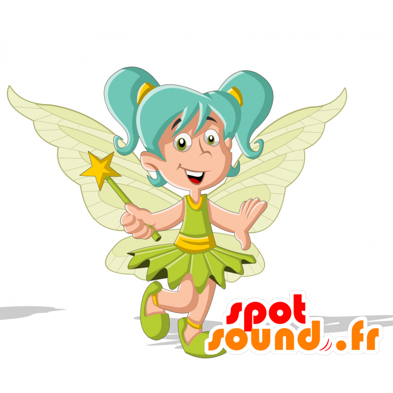 La mascota de hadas, con las alas y el pelo azul - MASFR030712 - Mascotte 2D / 3D