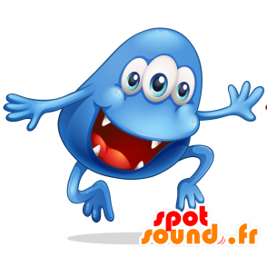 Mascotte de monstre bleu, à 3 yeux avec une grande bouche - MASFR030720 - Mascottes 2D/3D