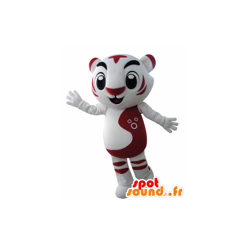 Mascot vit och röd tiger. Kattmaskot - Spotsound maskot