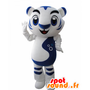Mascot vit och blå tiger. Kattmaskot - Spotsound maskot