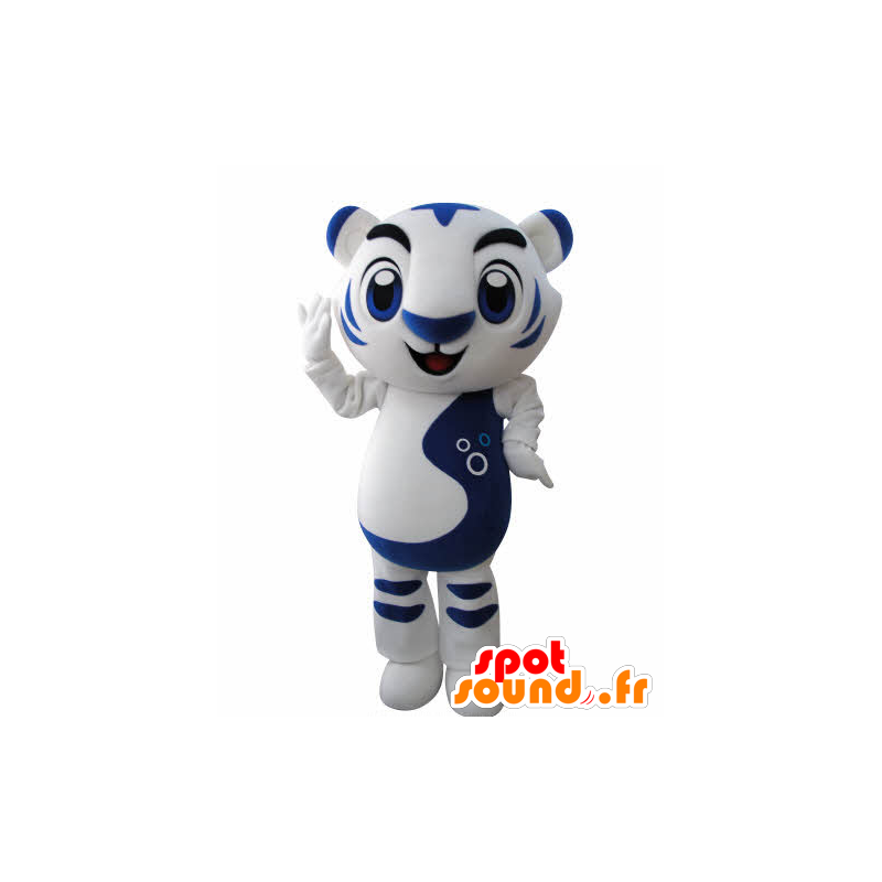 Mascot weißen und blauen Tiger. Katzen-Maskottchen - MASFR031002 - Tiger Maskottchen