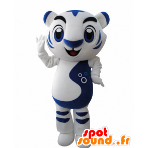 Mascotte bianco e blu tigre. mascotte felina - MASFR031002 - Mascotte tigre