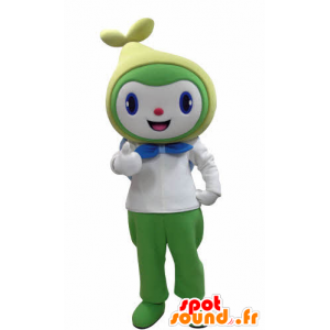 Mascote boneco sorridente, branco, verde e amarelo - MASFR031004 - Mascotes homem