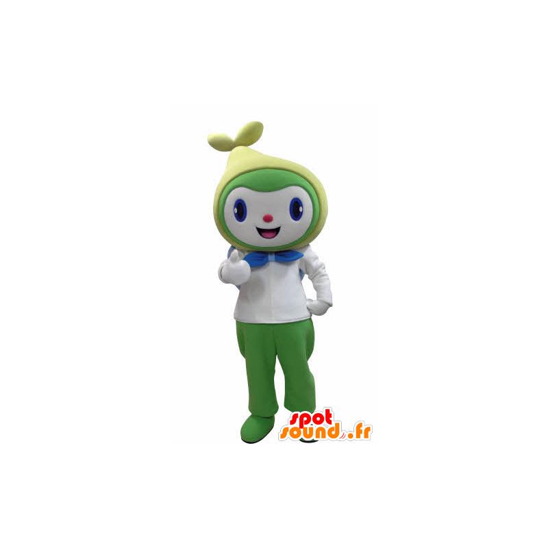 Mascotte de bonhomme souriant, blanc, vert et jaune - MASFR031004 - Mascottes Homme