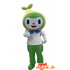 Sneeuwman mascotte lachend, wit, groen en geel - MASFR031004 - man Mascottes