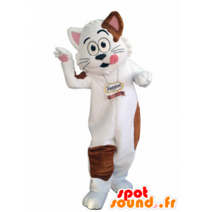 Weiße und braune Katze Maskottchen. Gourmet-Maskottchen - MASFR031005 - Katze-Maskottchen