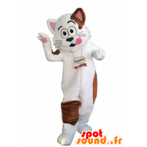 Witte en bruine kat mascotte. gourmet mascotte - MASFR031005 - Cat Mascottes