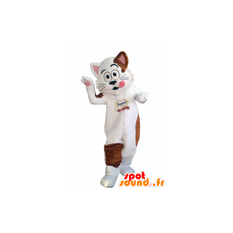 Witte en bruine kat mascotte. gourmet mascotte - MASFR031005 - Cat Mascottes