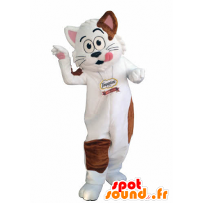 Bianco e marrone mascotte gatto. mascotte gourmet - MASFR031005 - Mascotte gatto