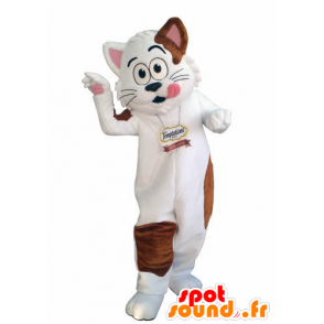 Mascotte de chat blanc et marron. Mascotte gourmande - MASFR031005 - Mascottes de chat