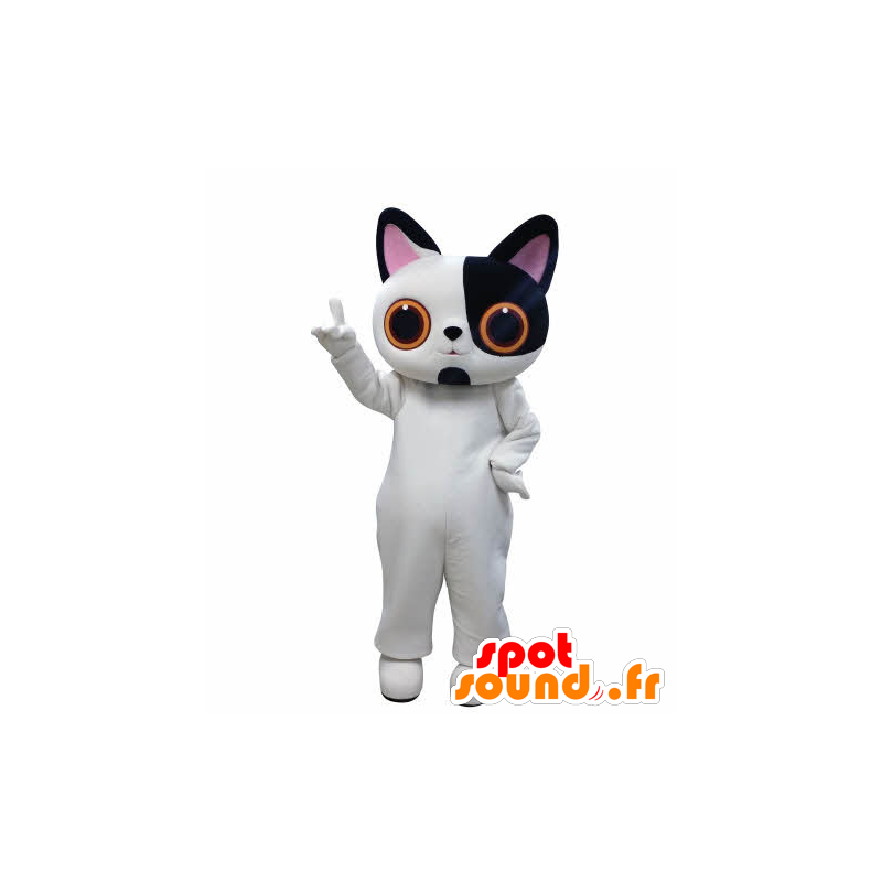 Mascote branco e preto gato com grandes olhos - MASFR031009 - Mascotes gato