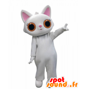 White cat mascot, with big orange eyes - MASFR031010 - Cat mascots