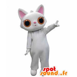Hvid kat maskot med store orange øjne - Spotsound maskot kostume
