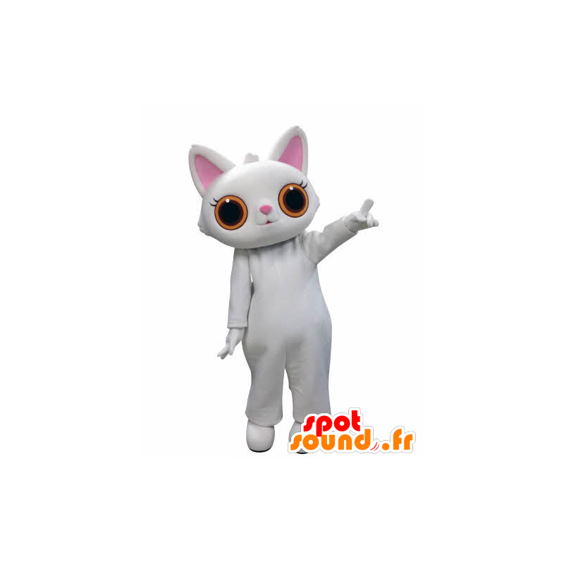 Mascotte de chat blanc, avec de grands yeux orange - MASFR031010 - Mascottes de chat