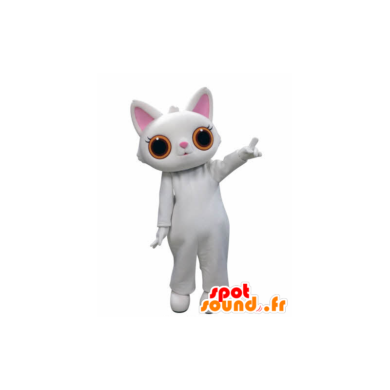 Mascote gato branco, com grandes olhos laranja - MASFR031010 - Mascotes gato