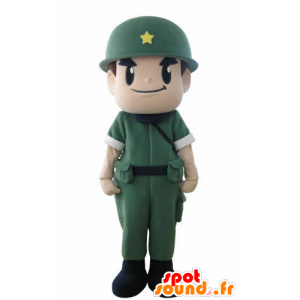 Mascotte de soldat, de militaire, avec un uniforme et un casque - MASFR031015 - Mascottes Humaines