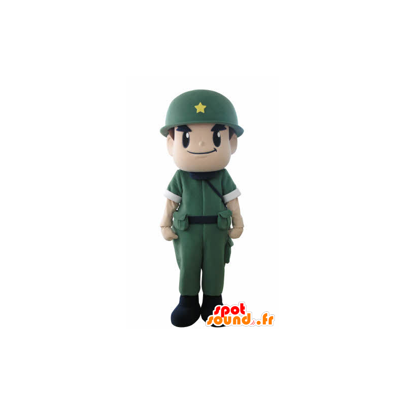 Mascotte de soldat, de militaire, avec un uniforme et un casque - MASFR031015 - Mascottes Humaines