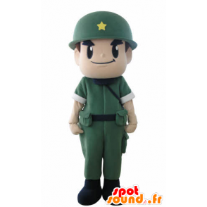 Mascot soldado, militar com um uniforme e um capacete - MASFR031015 - Mascotes humanos