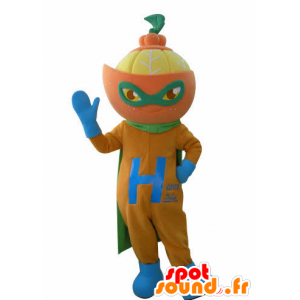 Laranja mascote vestido como um super-herói. Mascot citrus - MASFR031019 - super-herói mascote