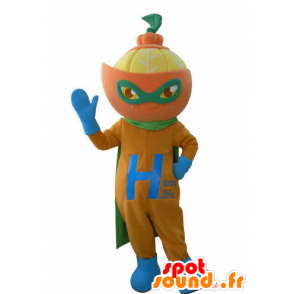 Oranje mascotte verkleed als een superheld. Mascot citrus - MASFR031019 - superheld mascotte