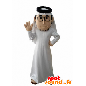 Mascotte bebaarde Sultan, met een witte jurk en een zonnebril - MASFR031021 - Human Mascottes