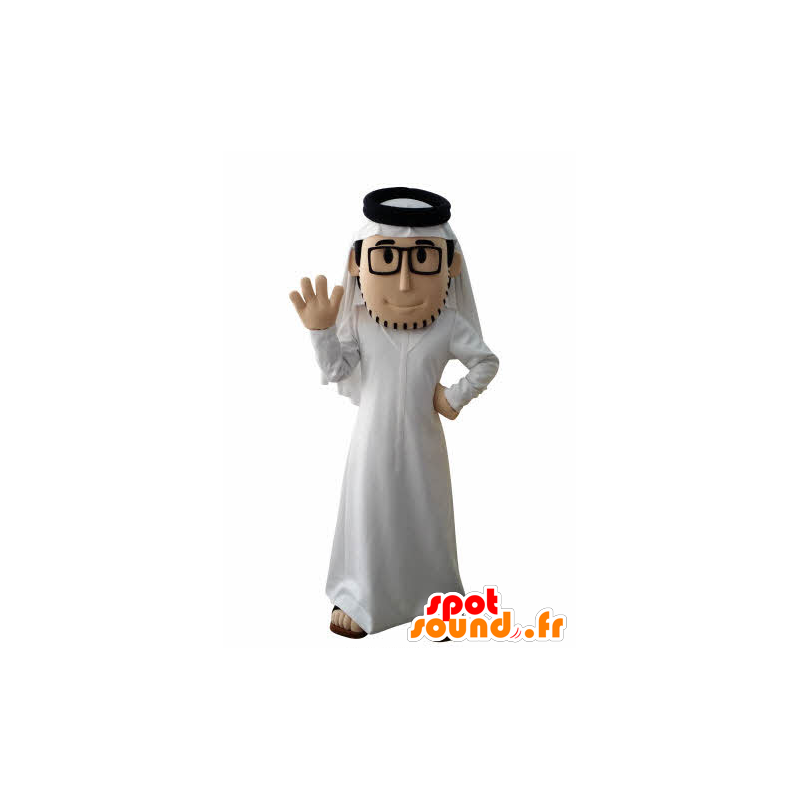 Mascot sultano barba, con un abito bianco e occhiali da sole - MASFR031021 - Umani mascotte
