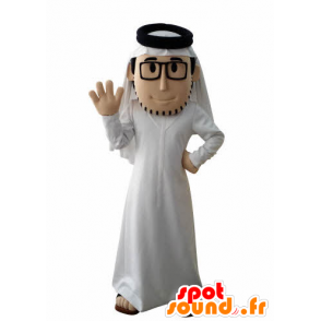 Mascot barbudo Sultan, com um vestido branco e óculos de sol - MASFR031021 - Mascotes humanos