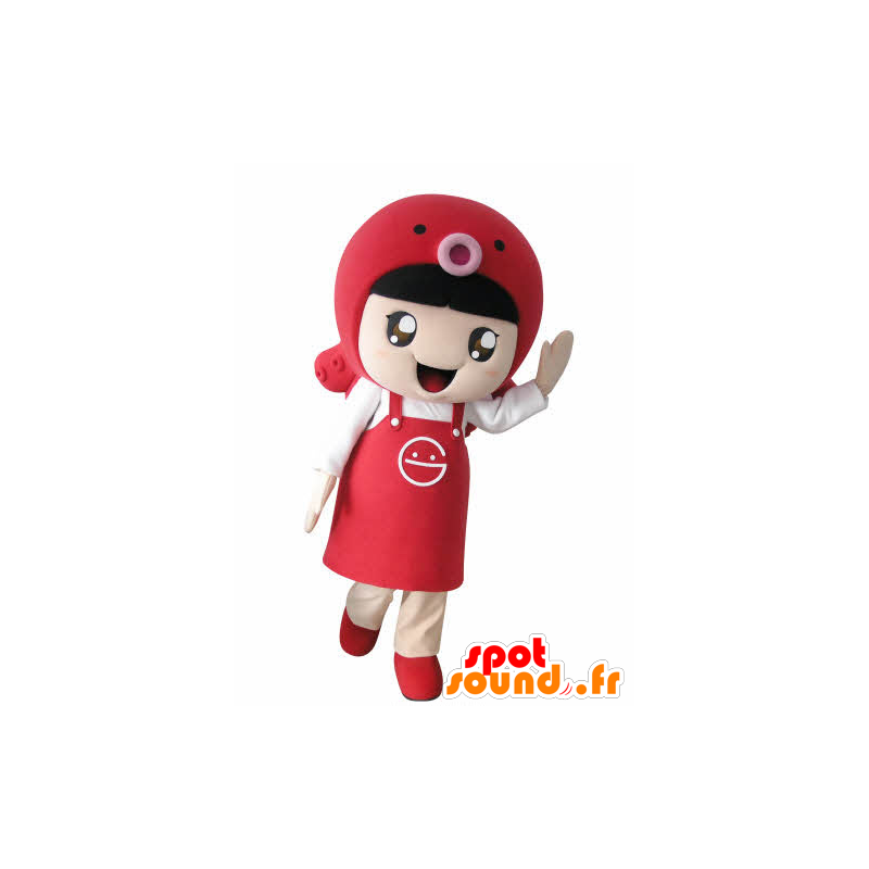 Girl mascot with an apron and a fish - MASFR031024 - Mascots boys and girls